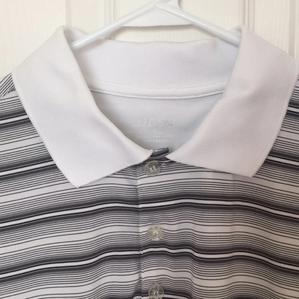 ACADEMY LTD Men's Small Classic Collar Black, Gray and White Striped Polo Shirt